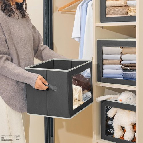 Homsorout Stackable Storage Bins - Large Foldable Closet Organizer with Lids | 4-Pack Dark Grey