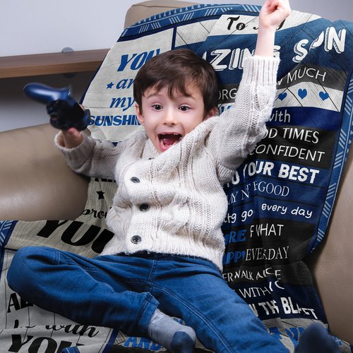 Quilazy Gifts for Son, to My Son Gifts from Mom Dad, Happy Birthday Son Boy Blanket, Christmas Valentine Father Day Baptism Graduation Birthday Gift for Adult Grown Sons Teen Boys Blanket 80"X 60"