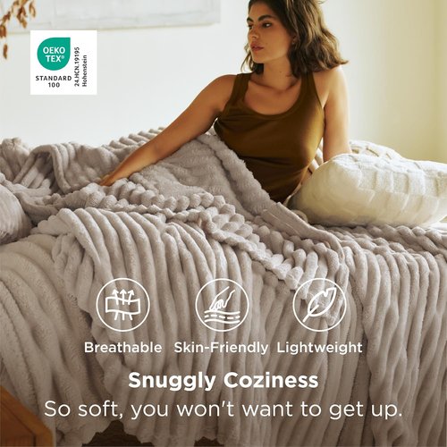 Bedsure GentleSoft Blankets - Cozy Queen Size Fleece Throw in Beige, 90x90 Inches for Ultimate Comfort