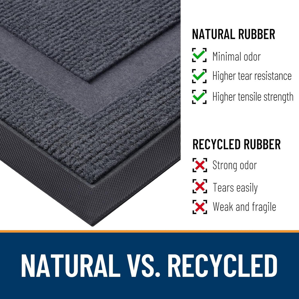 OLANLY Waterproof Front Door Mat - All-Season Indoor/Outdoor Doormat | Sturdy Natural Rubber, 35x23, Light Grey