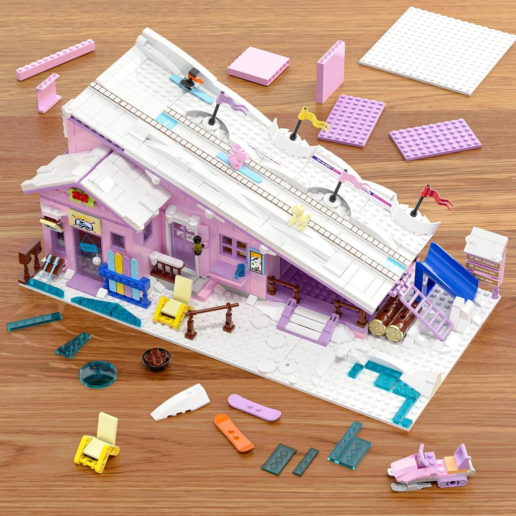Skiennix Pink Girls Ski Resort House Building Set - 1042 PCS Educational Toy for Ages 8-12