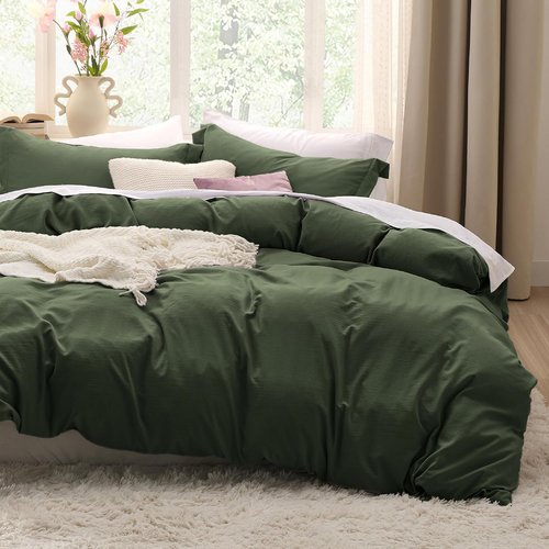 Bedsure Olive Green California King Duvet Cover - Extra Soft Prewashed Cotton Bedding Set, 104x98 Inches with Zipper Closure & 2 Pillow Shams
