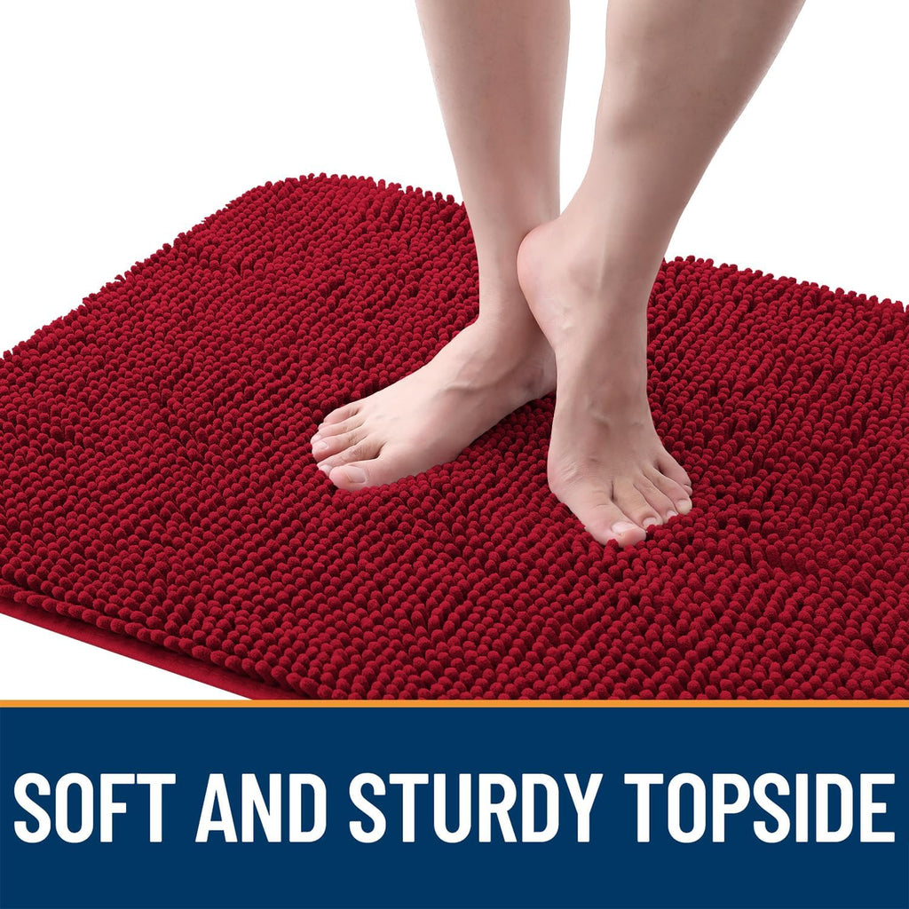 OLANLY Dog Door Mat - Absorbent Non-Slip Washable Doormat for Muddy Paws | 50x30 Red Chenille Carpet