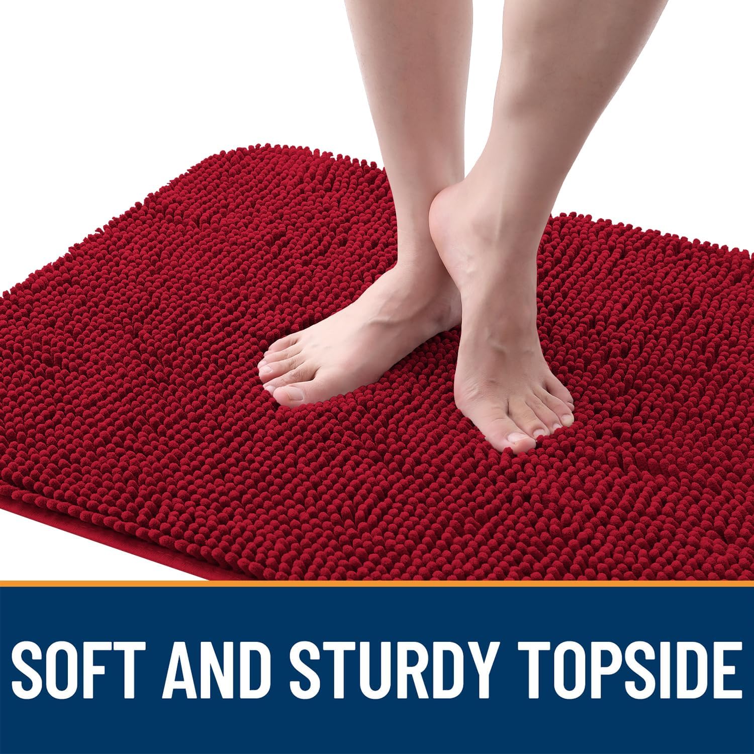 OLANLY Dog Door Mat - Absorbent Non-Slip Washable Doormat for Muddy Paws | 59x32 Red Chenille Carpet