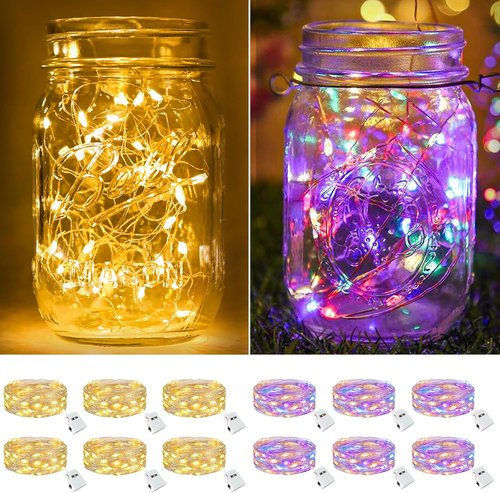 Btfarm 12 Pack Fairy Lights - Battery Operated Twinkle String Lights | 7ft Waterproof Mini Silver Wire, Warm White/Colorful