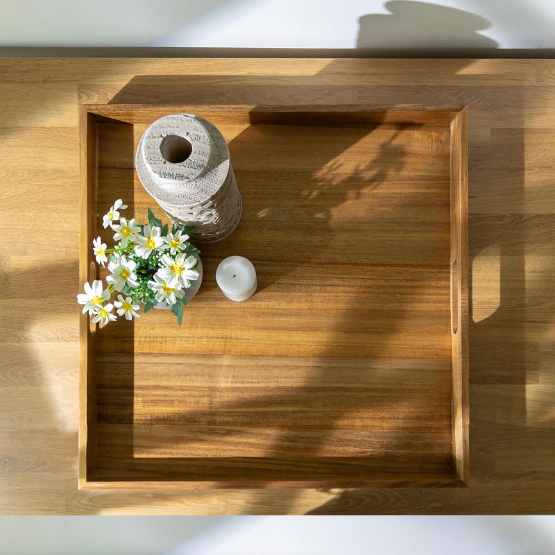 Hanobe Ottoman Tray for Table Top: 20'‘ Large Wood Decorative Trays for Home Decor - Acacia Coffee Table Serving Tray with Handles for Living Room