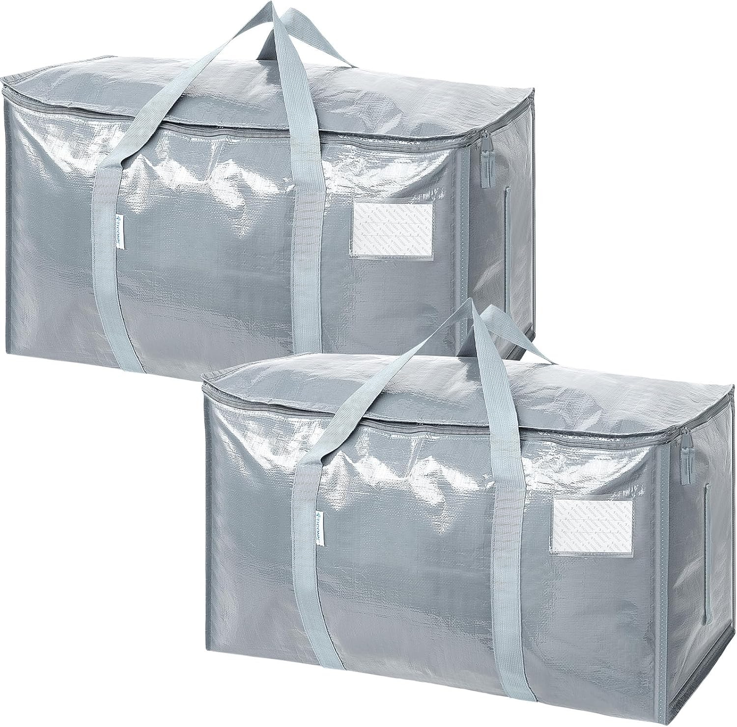 TICONN Extra Large Heavy-Duty Moving Bags - Durable Storage with Zippers & Handles | 2 Pack, Light Grey