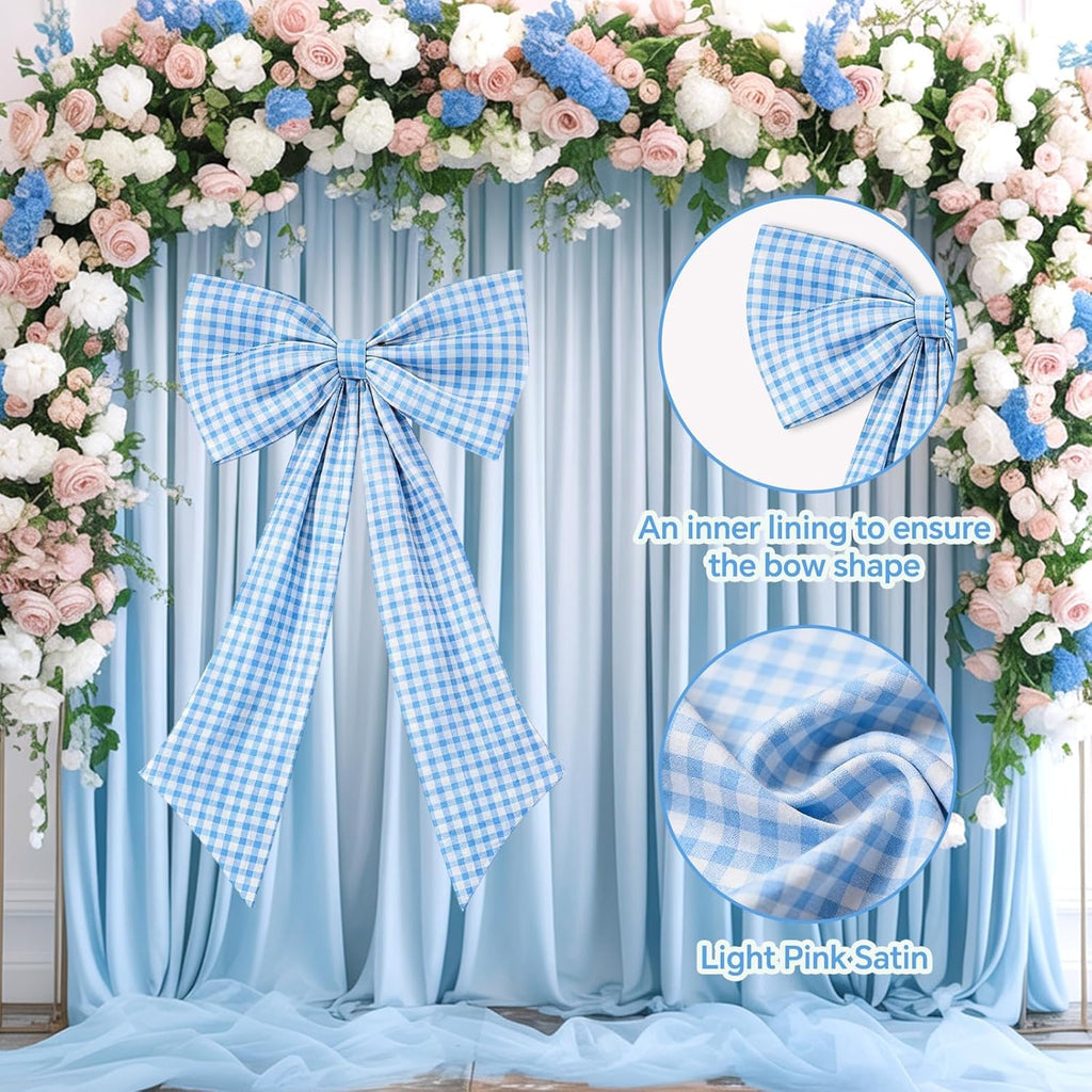 One Silly Goose Blue Checkered Bow Decor - 2 Pack for Coquette Room Backdrop | Large & Small
