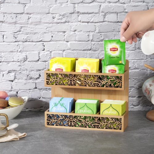 QILICHZ Tea Bag Holder Bamboo Tea Organizer for Tea Bags Wall Mounted Tea Bags Organizer Tea Holder for Tea Bags Organizer for Table Or Wall
