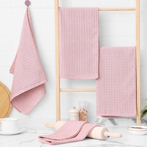 Homaxy Microfiber Kitchen Towels - Ultra Absorbent Waffle Weave | 16 x 28 Inch, 4 Pack in Pink