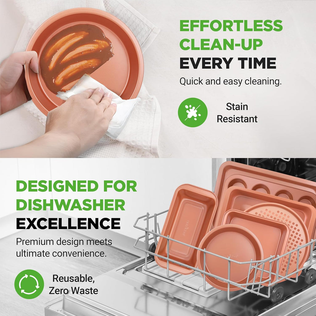 NutriChef 10-Piece Baking Pans Set - Non-Stick Carbon Steel Bakeware, Dishwasher Safe & PFOA Free