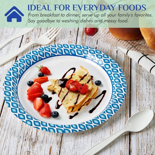 MUCHII Disposable Paper Plates - 8.375 Inch, 300 Count, Soak & Cut Proof for Parties & Gatherings