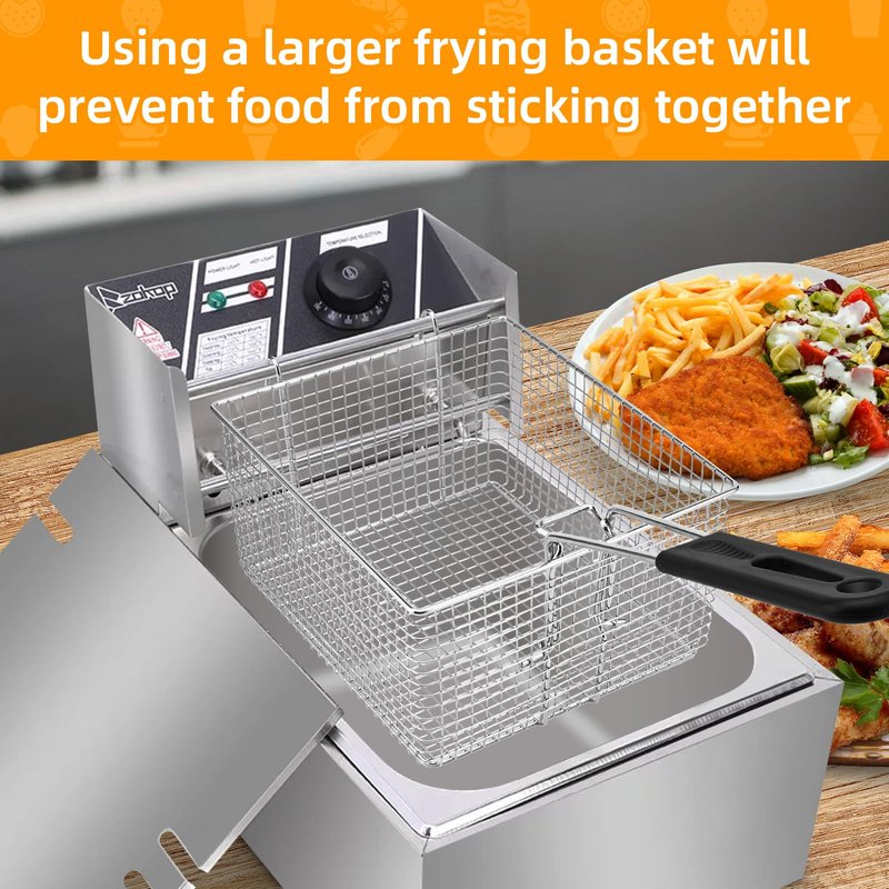 Delizon Electric Fryer Basket for Frying Serving Food, with Rubber Handle Grip, 7.2" x 8.3" x 4.3" Heavy Duty Construction Suitable for fry chicken, fish, french fries, (2 Pcs)