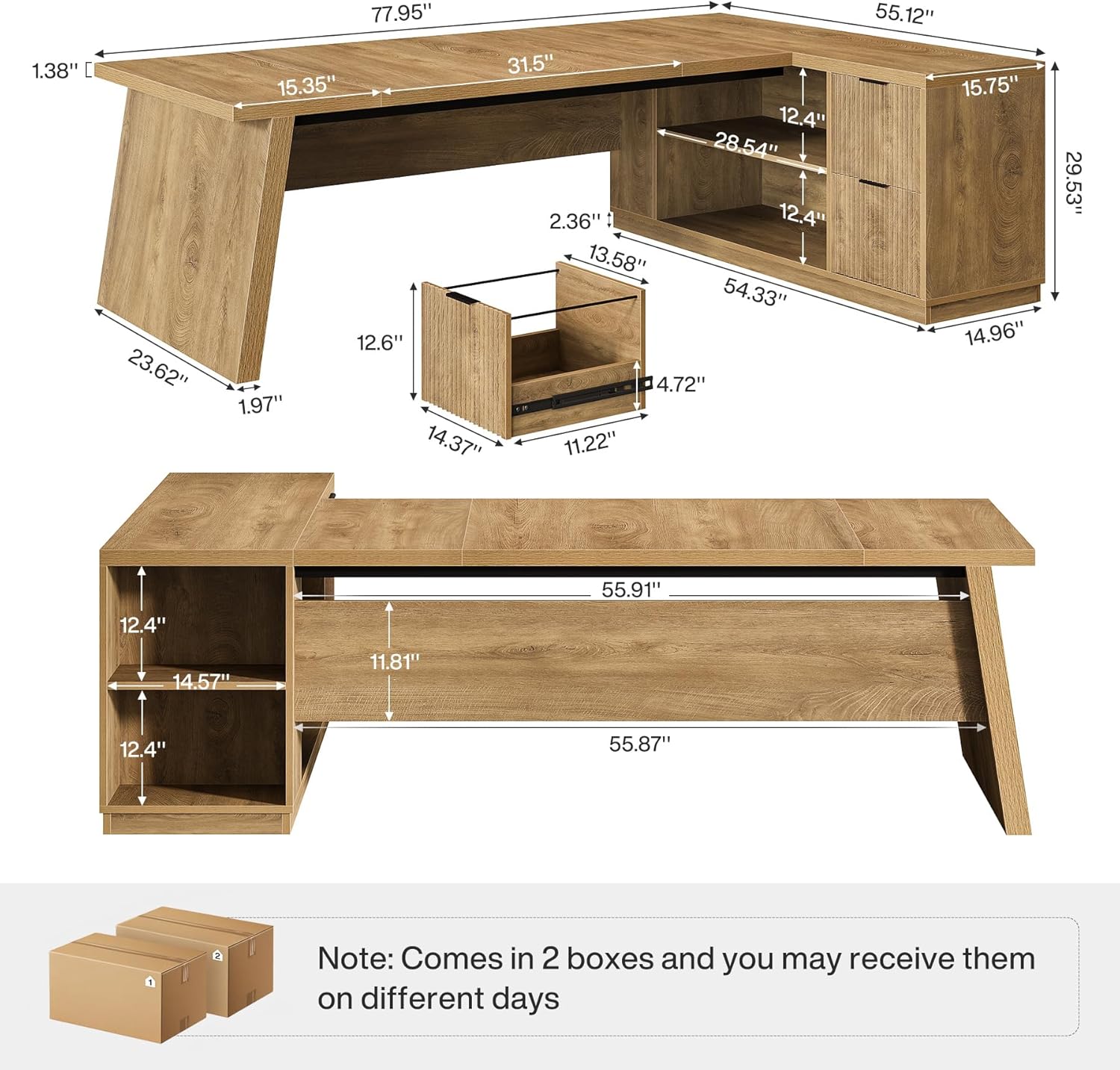 Tribesigns L Shaped Desk - Modern Executive Office Furniture with Drawers & File Cabinet | 78" Brown