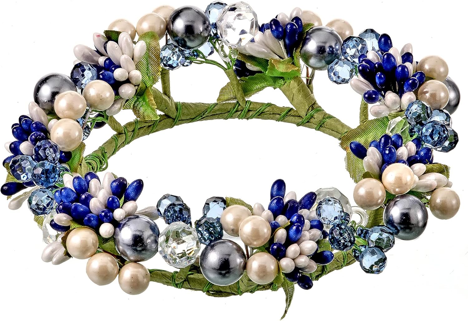 Regine Switzerland 6-Inch Spring & Summer Crystal Pearlized Berry Candle Ring | Holds 3.75-Inch Pillar Candle - White, Green, Navy Blue, Light Blue