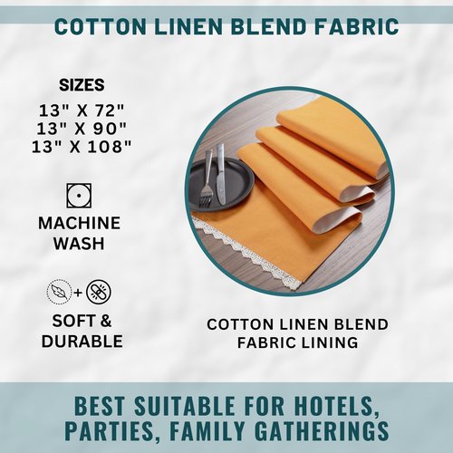 FINGERCRAFT Table Runner, Natural Cotton, Sturdy Triple Layer, Washable Decorative Table Linen for Home, Kitchen, Wedding, Parties (Gold, 13" x 72")