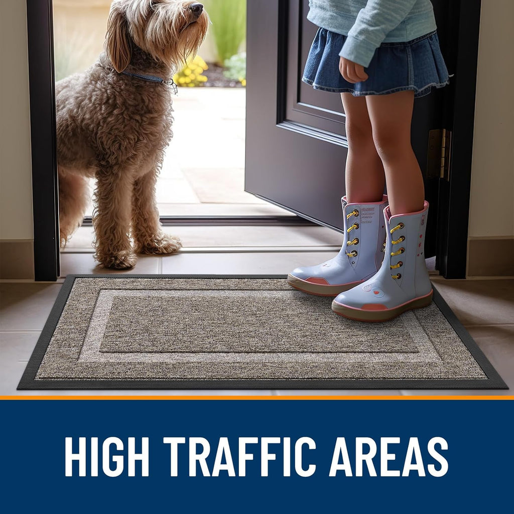 OLANLY Waterproof Front Door Mat - All-Weather Indoor/Outdoor Doormat, Easy Clean, 29.5x17, Khaki/White