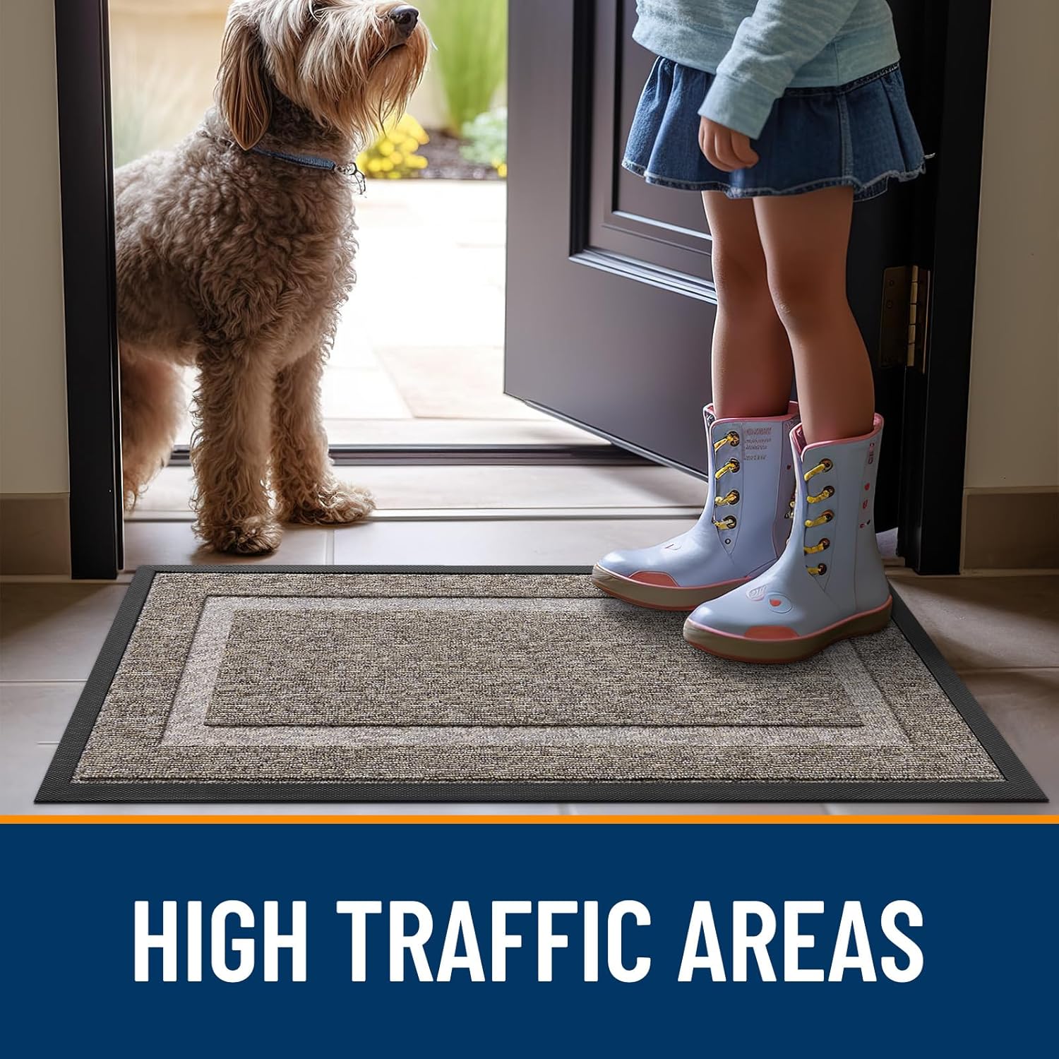 OLANLY Waterproof Front Door Mat - All-Weather Indoor/Outdoor Doormat, Easy Clean, 29.5x17, Khaki/White