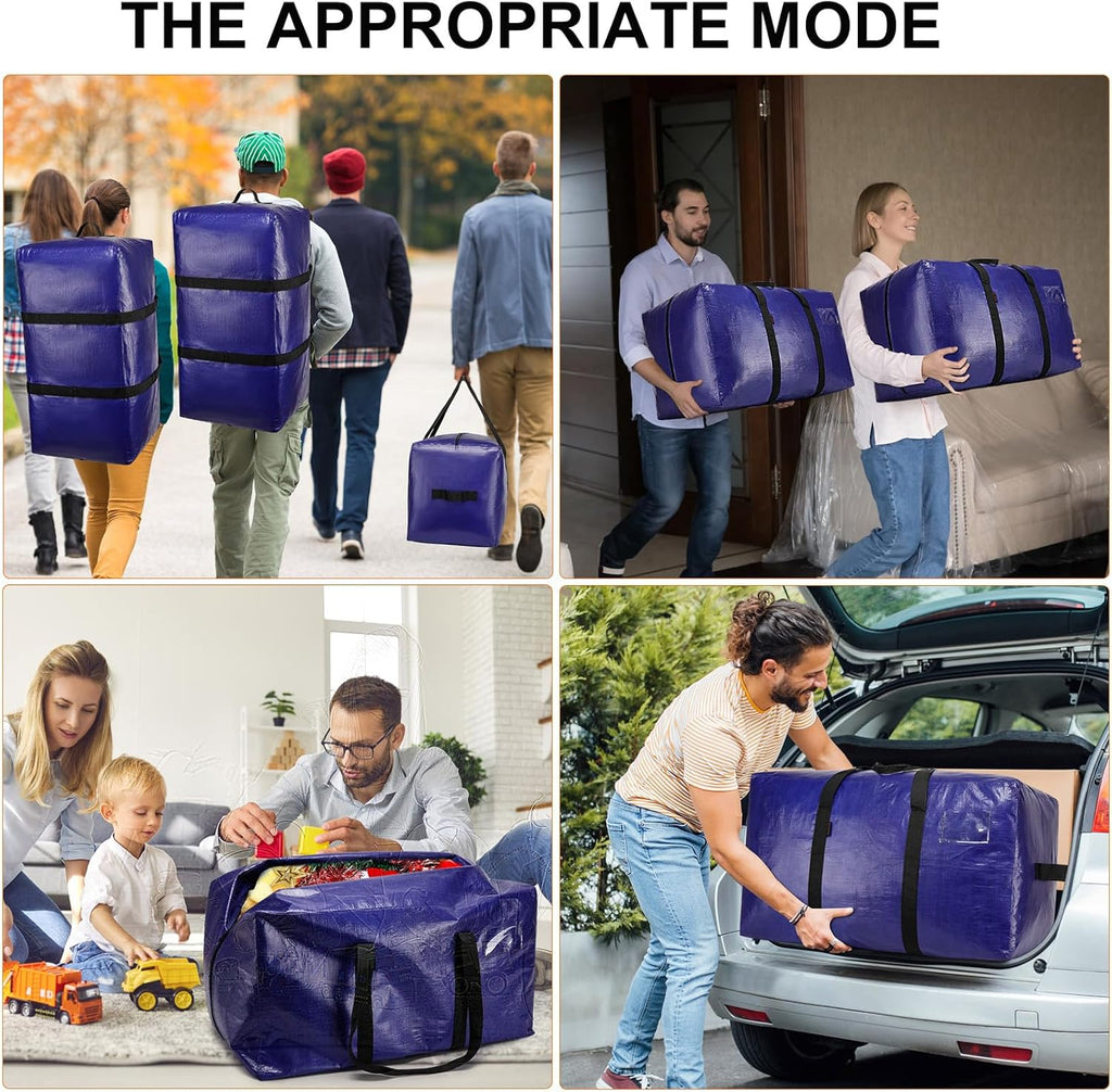Skiennix 6 Pack Moving Bags - Heavy Duty Extra Large Storage Totes with Zippers & Sturdy Handles | Blue