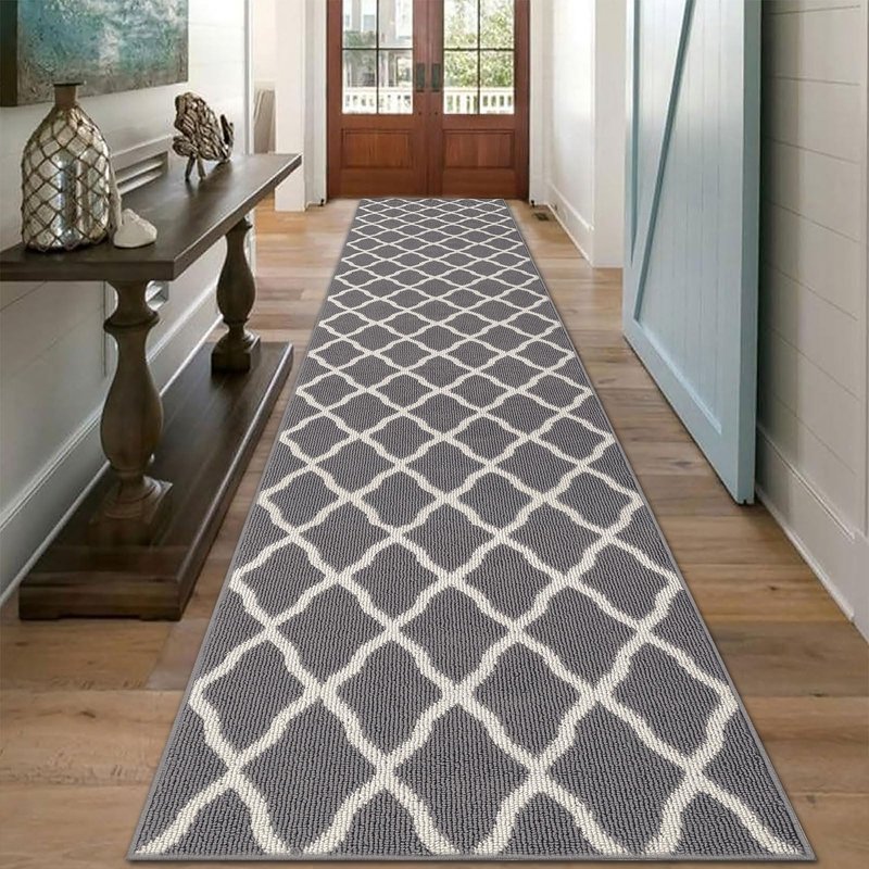 SHACOS Hallway Runner Rugs 2.6x12 ft Long Washable Non Slip Rubber Backing Carpet Runner Dirt Trapper Floor Runner Mats for Kitchen Hall Entryway Living Room, Light Gray