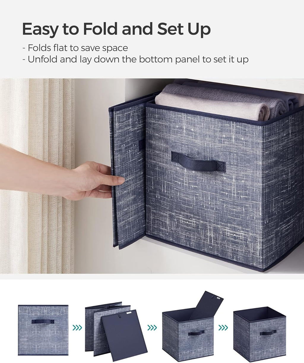 SONGMICS Storage Cubes - 13-Inch Non-Woven Fabric Bins with Double Handles - Set of 6, Misty Blue Closet Organizers