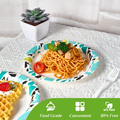 FOCUSLINE 360 Pack Paper Plates 8.375 Inch, Disposable Paper Plate Bulk 360 Count, Soak-Proof & Cut-Proof Bulk Plate for Parties, Picnic and Family Gatherings.