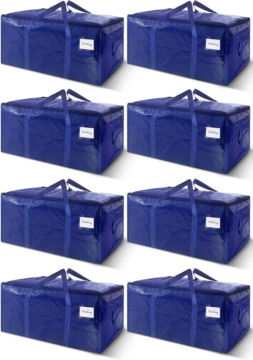 8 Pack Extra Heavy Duty Moving Bags by [Brand Name] - Strong Zipper & Handles | 24 Gallon Dark Blue Storage Totes