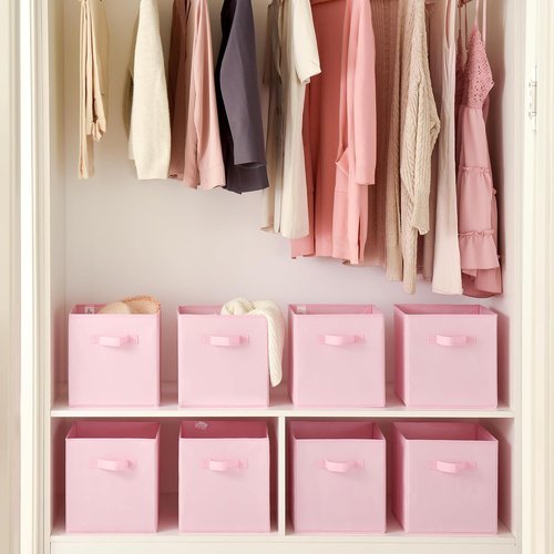 GRANNY SAYS Cube Storage Bins - 11-Inch Collapsible Fabric Organizers with Handle - Pink, 8-Pack