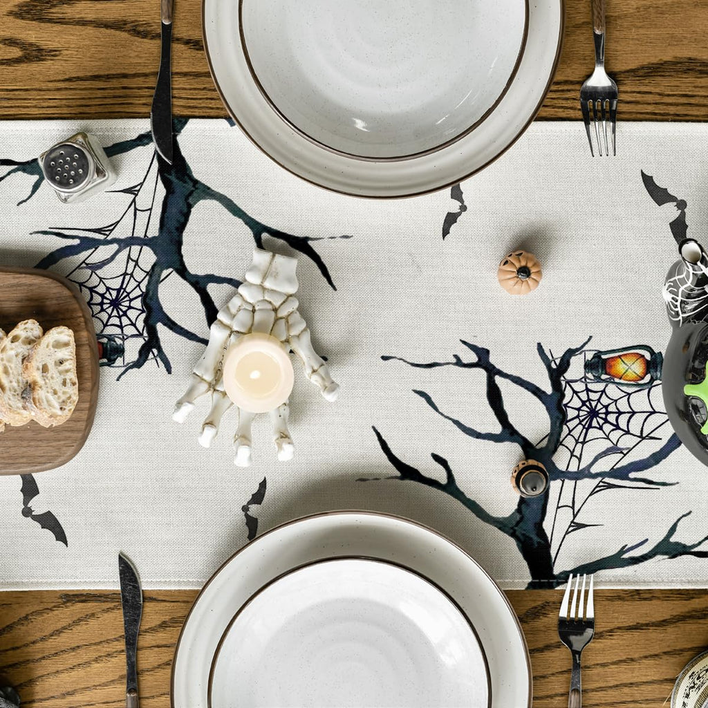Artoid Mode Ghost Pumpkins Tree Dog Boo Halloween Table Runner, Seasonal Fall Kitchen Dining Table Decoration for Home Party Decor 13x120 Inch