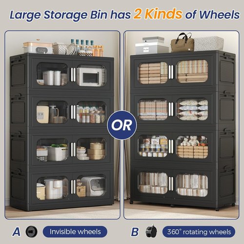 250GAL Extra Large Storage Bins - Stackable Collapsible Containers with Lids & Wheels | 5-Pack Black