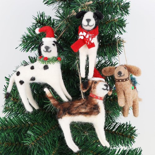 Juegoal Christmas Felt Dog Ornaments - Set of 4 Cute Wool Puppy Hanging Decor for Holiday Wreaths