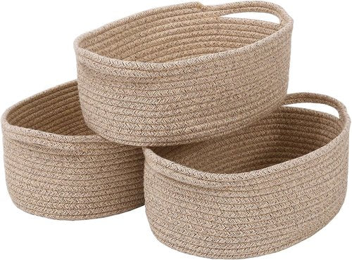 JMvicyroam Woven Basket - Small Rope Storage Bin with Handles | Perfect Organizer for Shelves & Closets - 3 Pack