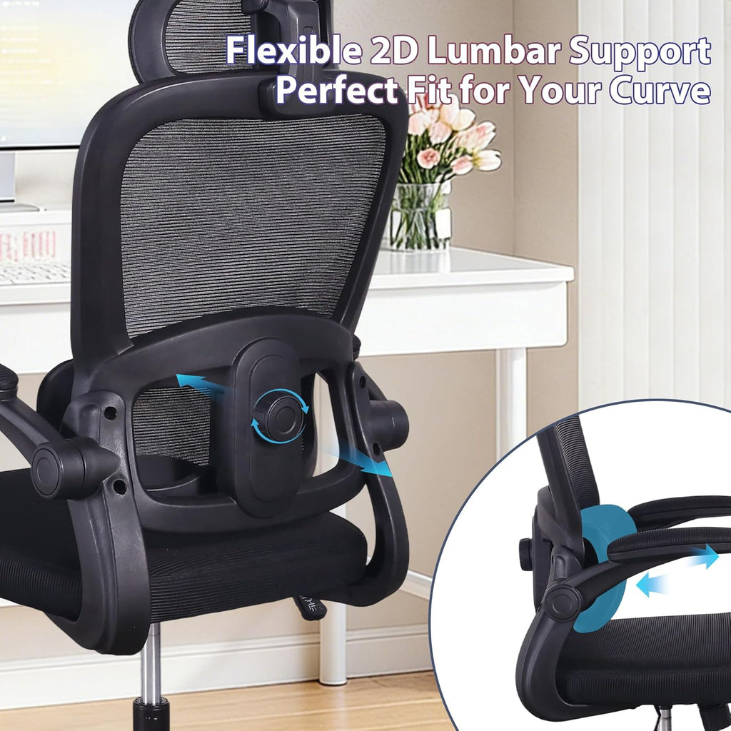 Skiennix Ergonomic Office Chair - High Back Mesh Design with Adjustable Lumbar Support & Headrest