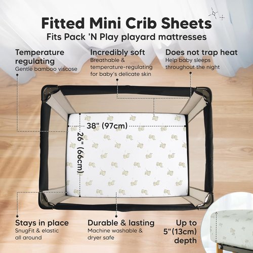 Elly Pack and Play Sheets - Soft & Cozy 2-Pack Fitted Mini Crib Sheets for 38x26 Mattresses