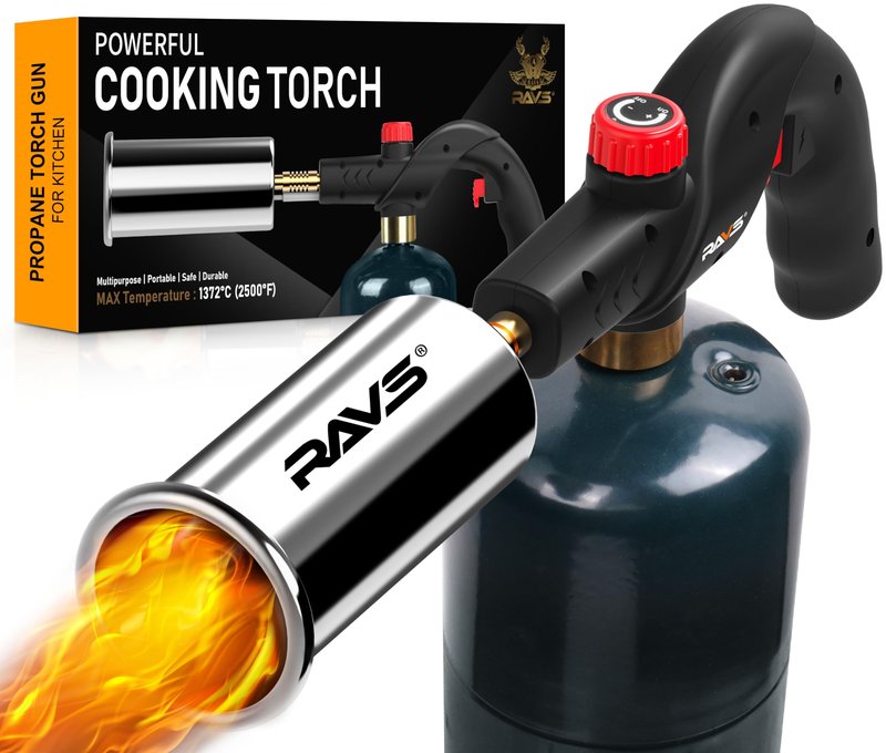 RAVS POWERFUL Propane Torch Gun, Searing Torch for Sous Vide, Steak, BBQ Grill Gun Kitchen Blow Torch, Handheld BBQ Torch, Campfire Charcoal Starter -Gas Tank Not Included