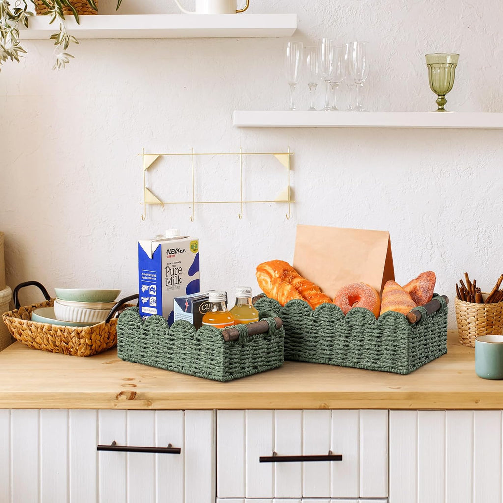 Skiennix Wicker Storage Basket - Stylish Organizer for Toilet Paper | Green Color