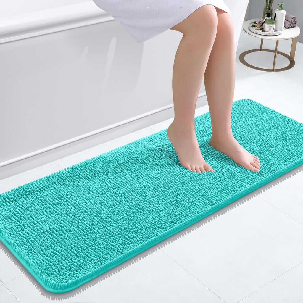 OLANLY Bathroom Runner Rugs - Extra Soft Chenille Bath Mats | Quick Dry, Machine Washable, 47x17, Teal