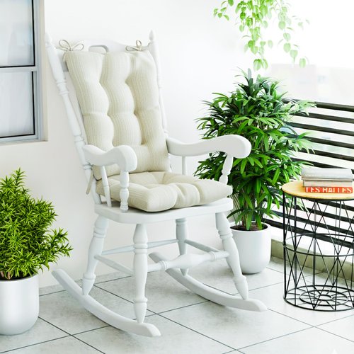 Klear Vu The Gripper Non-Slip Rocking Chair Cushion Set with Thick Padding, Includes Seat Pad & Back Pillow with Ties for Indoor Living Room Rocker, 17x17 Inches, 2 Piece Set, Ivory