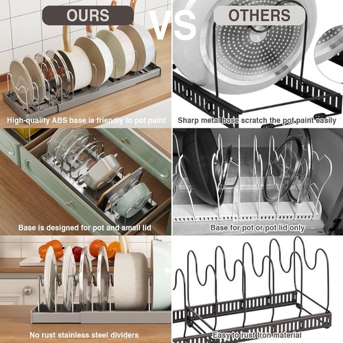 Magheo Expandable Food Storage Container Lid Organizers - 22" Under Cabinet Rack with 9 Adjustable Dividers (Gray)