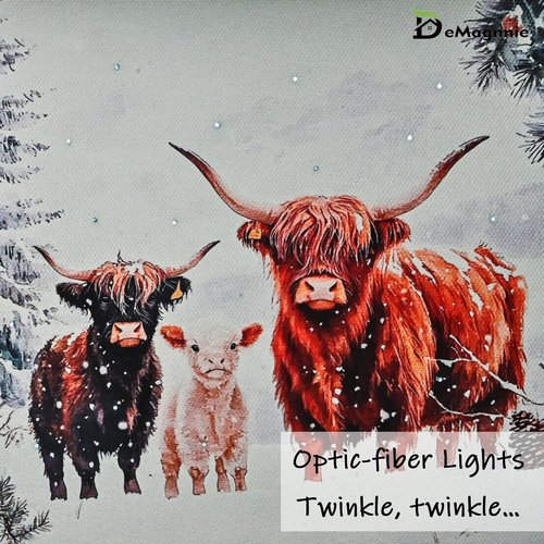 Highland Cattle | LED Lighted Winter Animal Portrait - 6x8 Horizontal Picture with Timer & Kickstand