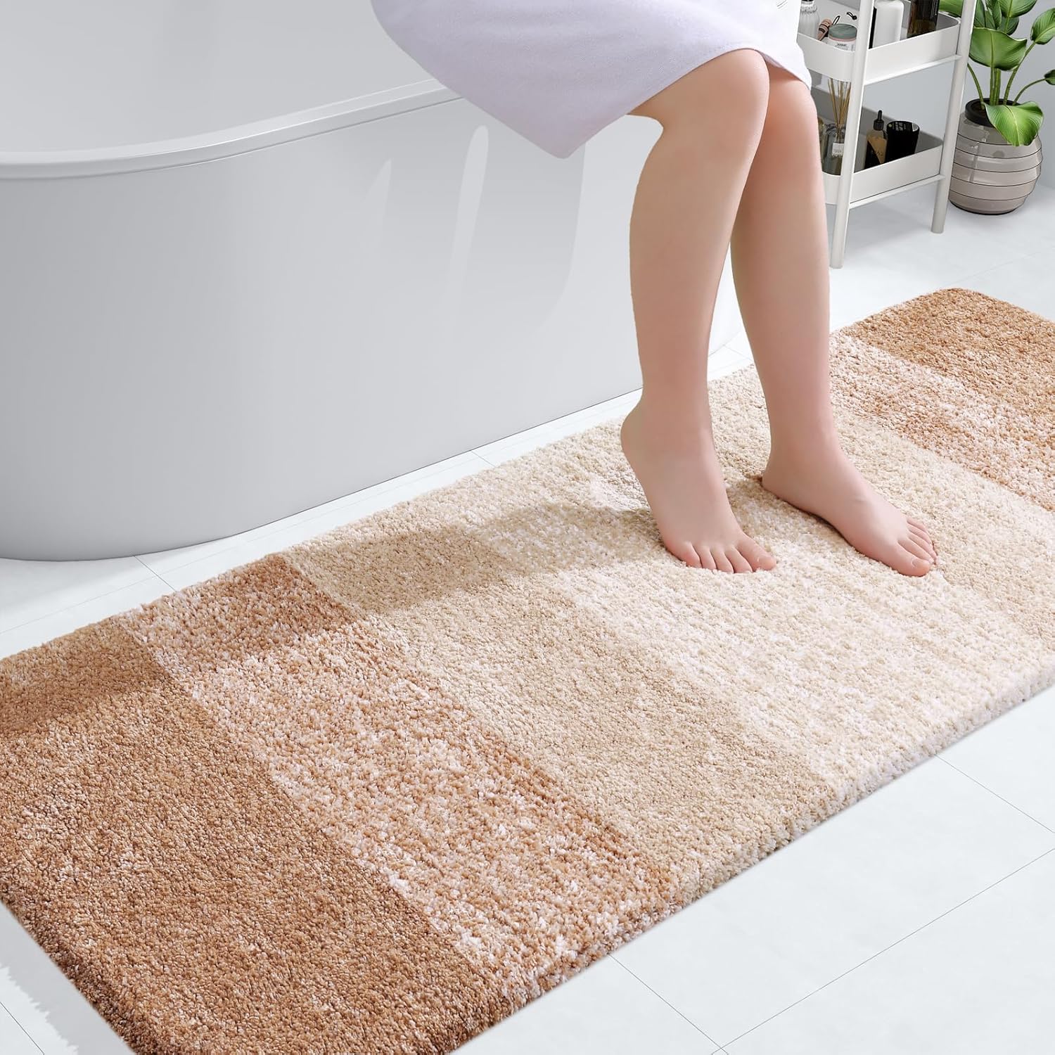 OLANLY Bathroom Runner Rug - Extra Soft Microfiber Mat with Rubber Backing | Quick Dry, Washable, 59x24, Beige