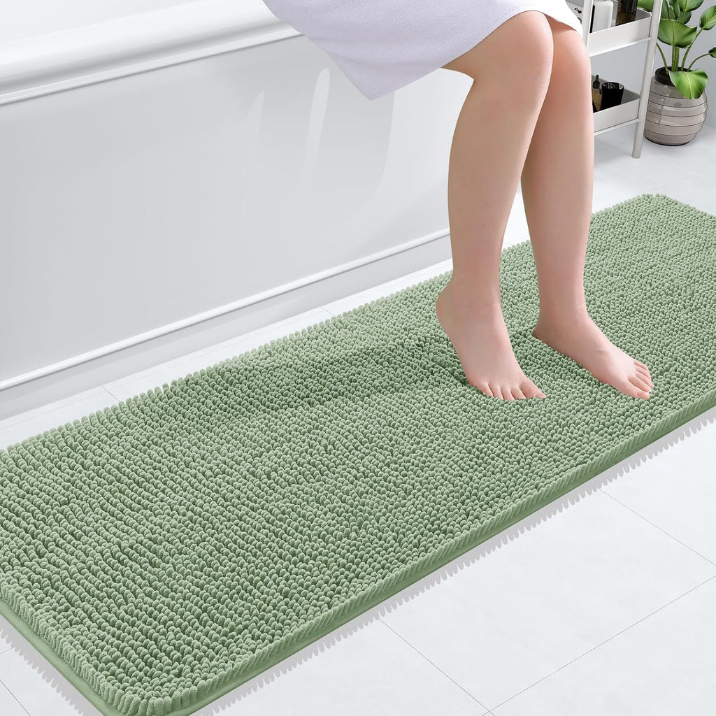 OLANLY Bathroom Runner Rugs - Soft Absorbent Chenille with Rubber Backing | 59x20 Inches, Sage Green