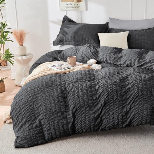 HYMOKEGE Queen Comforter Set - Luxury 7-Piece Bedding Set in Dark Grey/Light Grey | All-Season Comforter, Sheets & Pillowcases