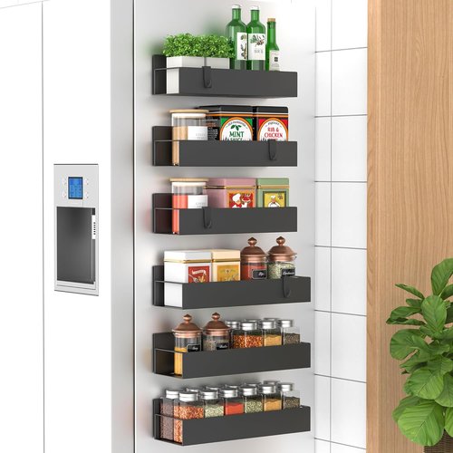 HuggieGems Magnetic Spice Storage Rack - 6 Pack Organizer for Refrigerator & Oven, Black