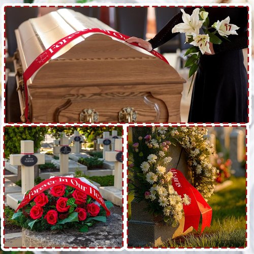 Fanfanwin Funeral Sash - Memorial Wreath Ribbon for Casket | 58x4'' Red, Forever in Our Hearts