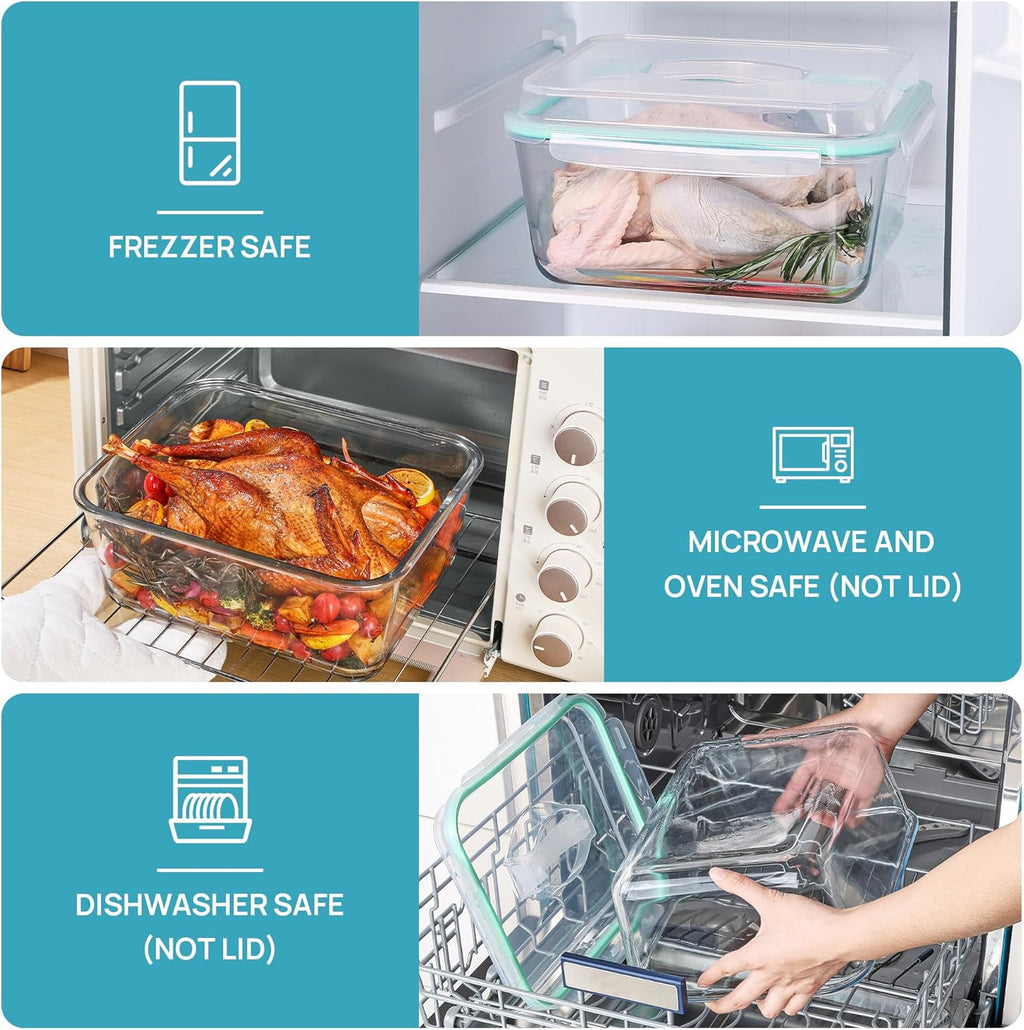 Vtopmart Extra Large Glass Food Storage Containers - 6.5L | Airtight Snap Lids, BPA Free, Oven Safe