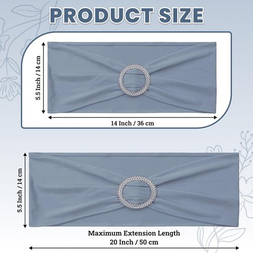 MDS Spandex Chair Sashes Bows - Universal Elastic Stretch Ties with Buckle Slider | Dusty Blue, Pack of 150