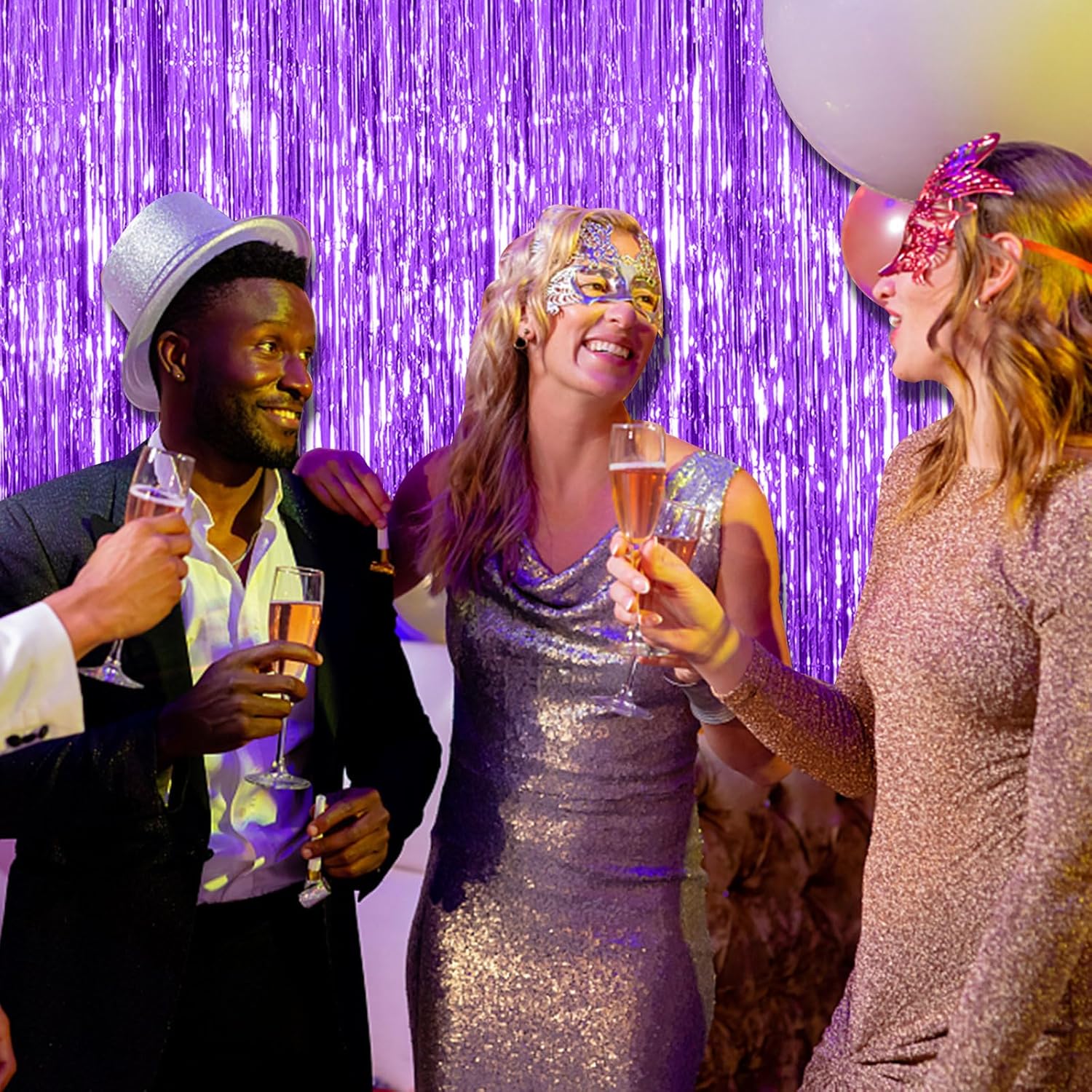 Skiennix Foil Curtain Backdrop - 10 Pack Purple Metallic Tinsel Fringe for Parties & Events
