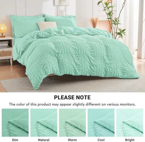 HYMOKEGE Twin Comforter Set - Mint Green Seersucker 5-Piece All-Season Luxury Bedding Set