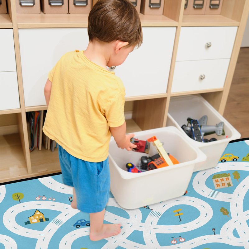 Kids Car Road Play Rug - City Town Map Track Soft Non-Slip 2x3 Ft Carpet Traffic Mat Washable Playroom Bedroom Boys Nursery Educational Area Rug Entrance Mats Classroom Decor (24"x 36")